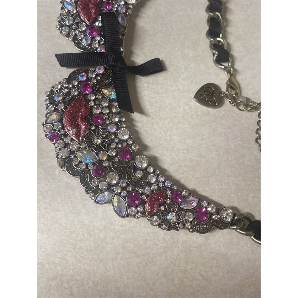 Betsey Johnson Pink, Black and Silver Jeweled Collar Necklace - Picture 5 of 13
